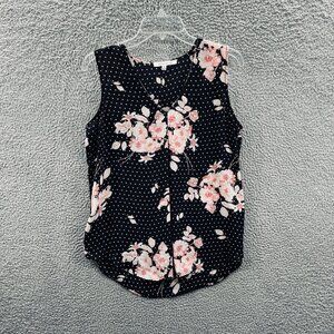 Rose + Olive‎ Womens Top Medium Black White Polka Dot Floral Sleeveless Blouse
